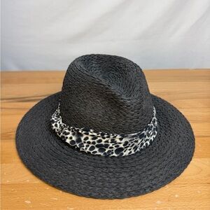 Black Woven Hat with Leopard Band